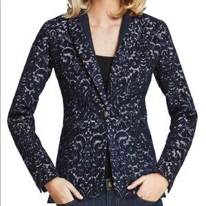 CAbi Jacquard Jacket in Navy Blue Size 4